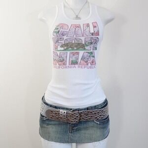 y2k california republic floral graphic tank white ribbed baby tee size S